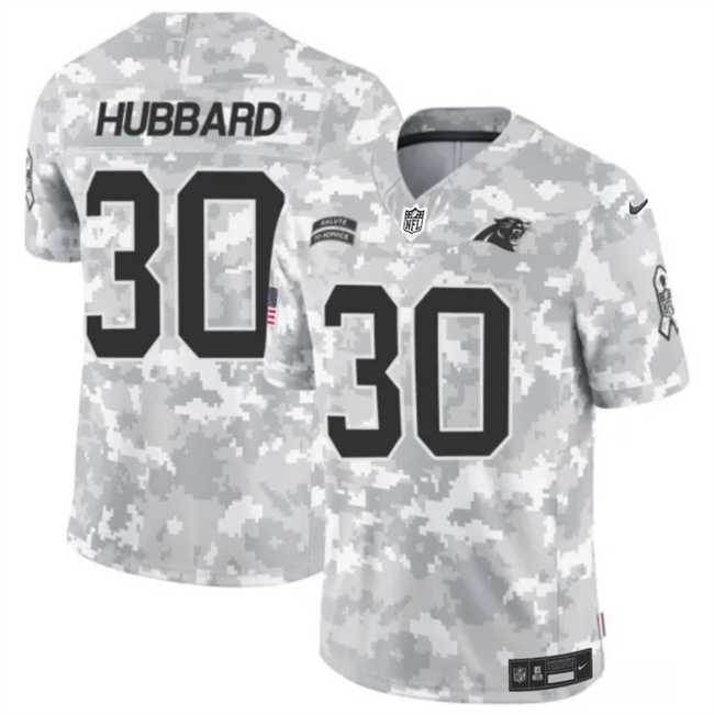 Mens Carolina Panthers #30 Chuba Hubbard 2024 F.U.S.E Arctic Camo Salute To Service Limited Stitched Football Jersey Dzhi->carolina panthers->NFL Jersey
